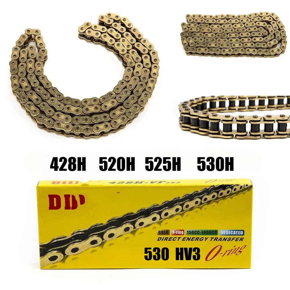 Guld O-Ring Motorcykelkæde – 428H / 520H / 525H / 530H | Forstærket Kæde til Street & Touring Bikes